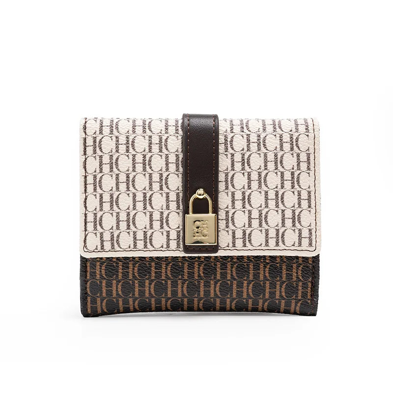 CH Simple Women'S Short Card Bag Ultra Thin Mini PU Leather Luxury Brand Fashionable Women'S Credit Card Clip Wallet