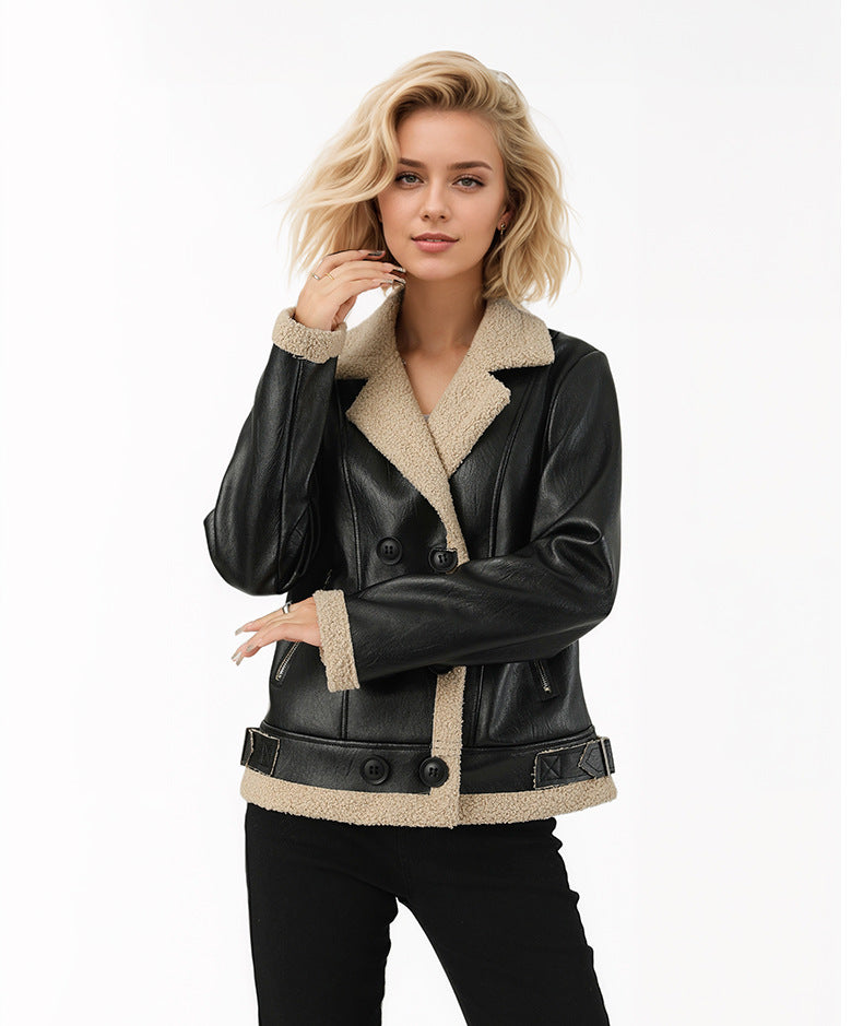 Manteau en cuir matelassé en polaire pour femmes