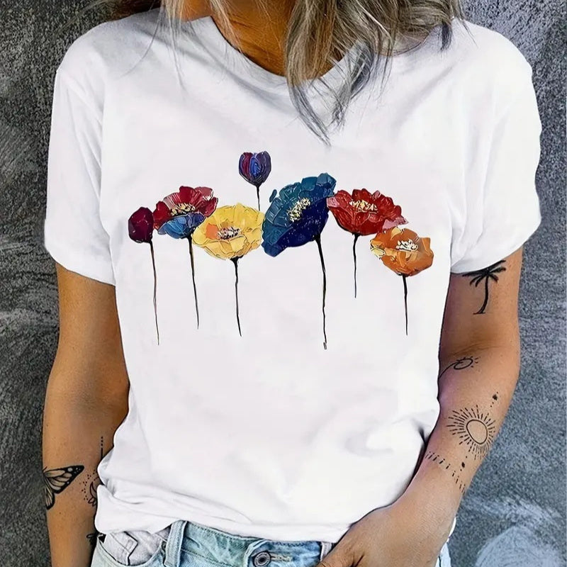 Printed Round Neck Short Sleeve Top