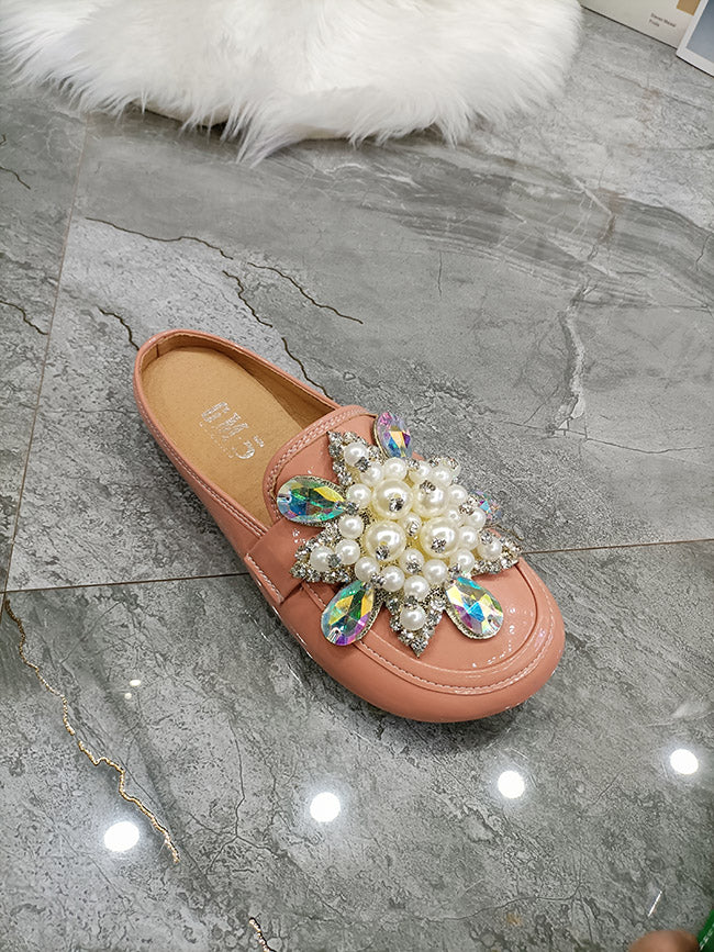 Summer Patent Leather Pearl Flower Women's Shoes