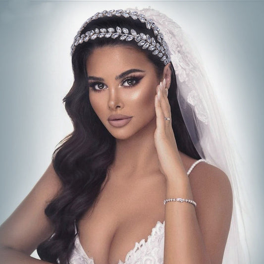 Bridal Headwear Silver Double Strand Rhinestone Headband Simple