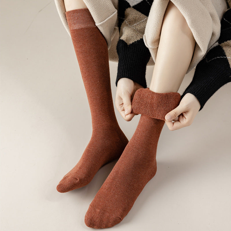 Knee High Brushed Women's Solid Cotton Stockings