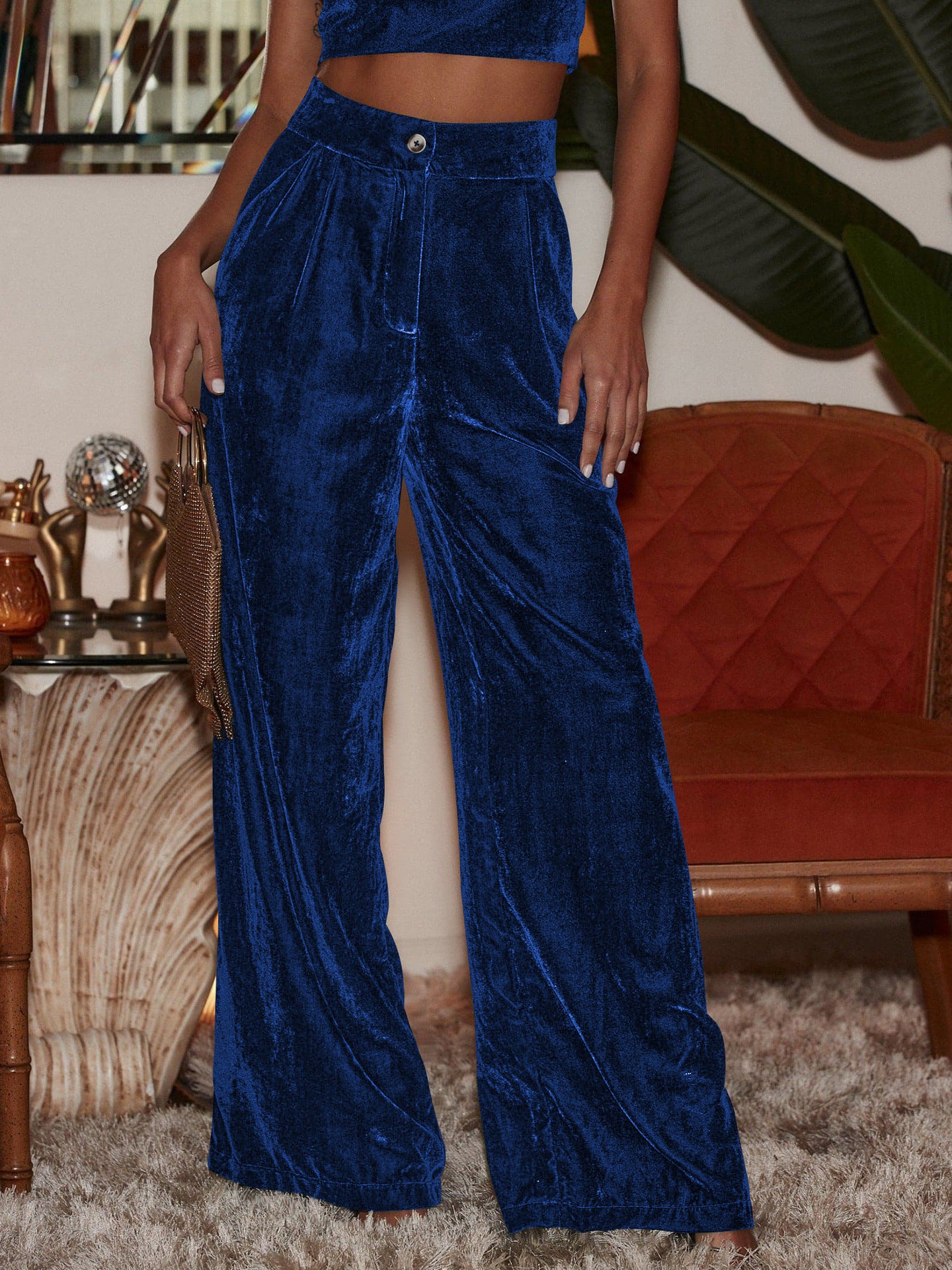 Women's Fashion Gold Velvet Drooping Wide-leg Pants