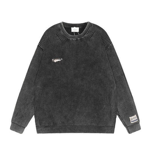 Worn Looking Washed-out Round Neck Sweater Men's INS