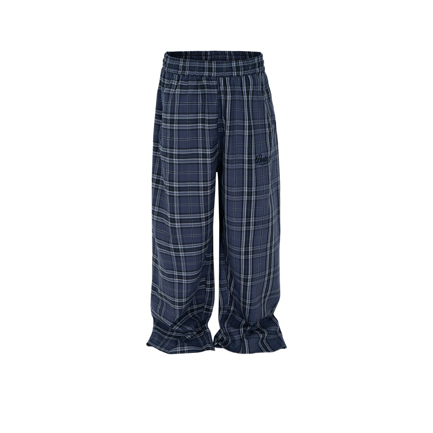 Neutral Straight Plaid Drawstring Casual Pants