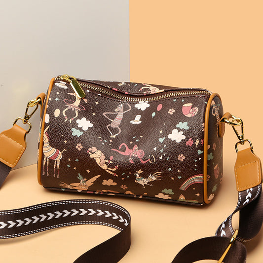 Fashion Print Ladies Crossbody Bag Soft Leather Large Capacity