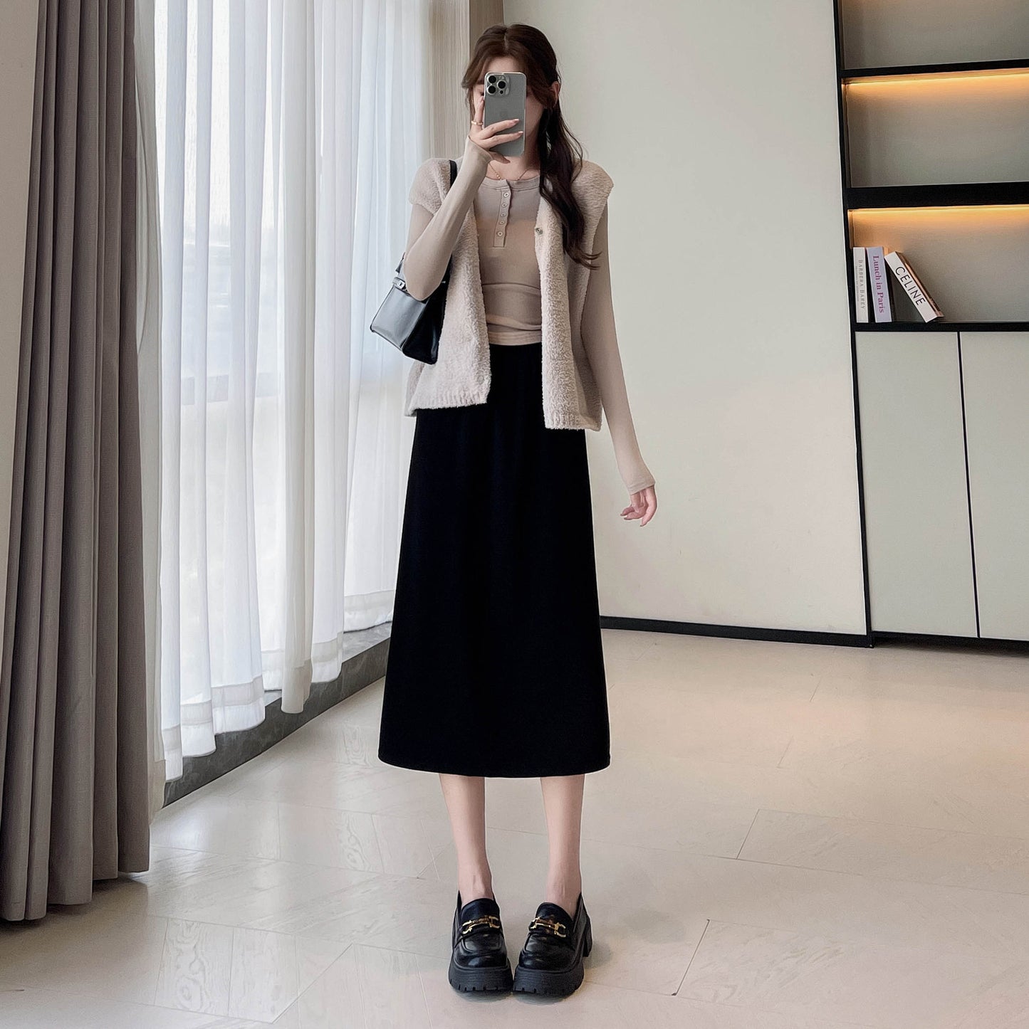 High-waisted Knitted Midi Bodycon Skirt