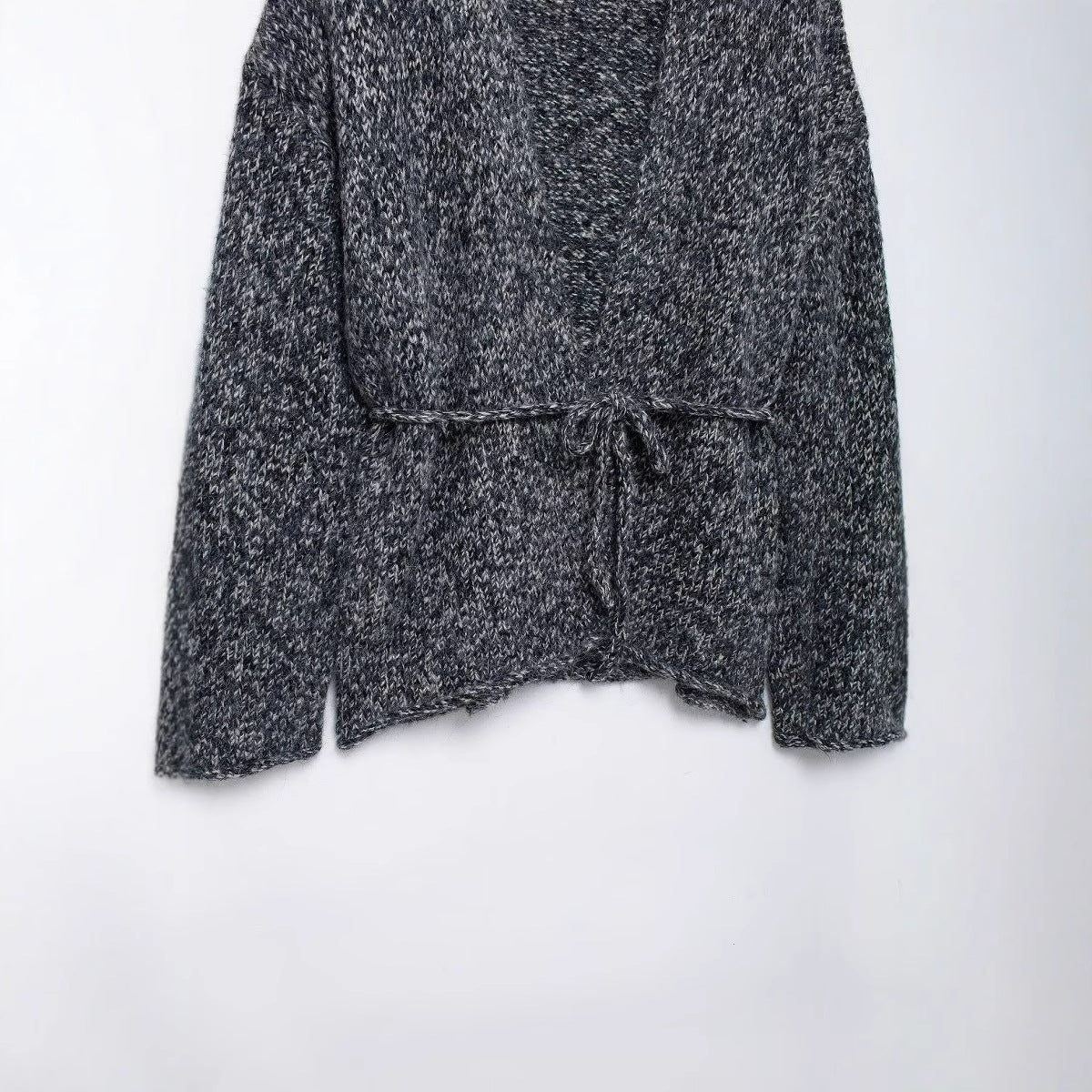 Women's Gray Drawstring Knitted Jacket Coat
