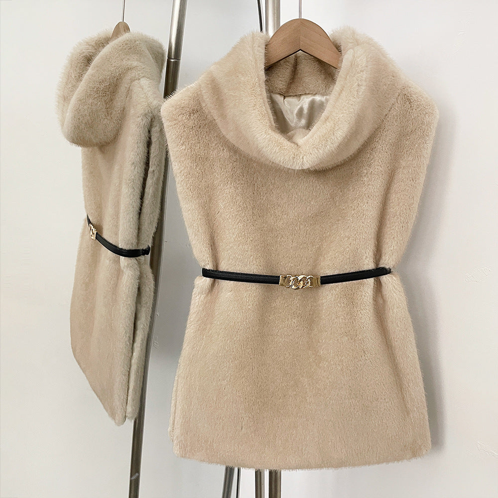 Elegant Women's Sleeveless Belt Turtleneck Top