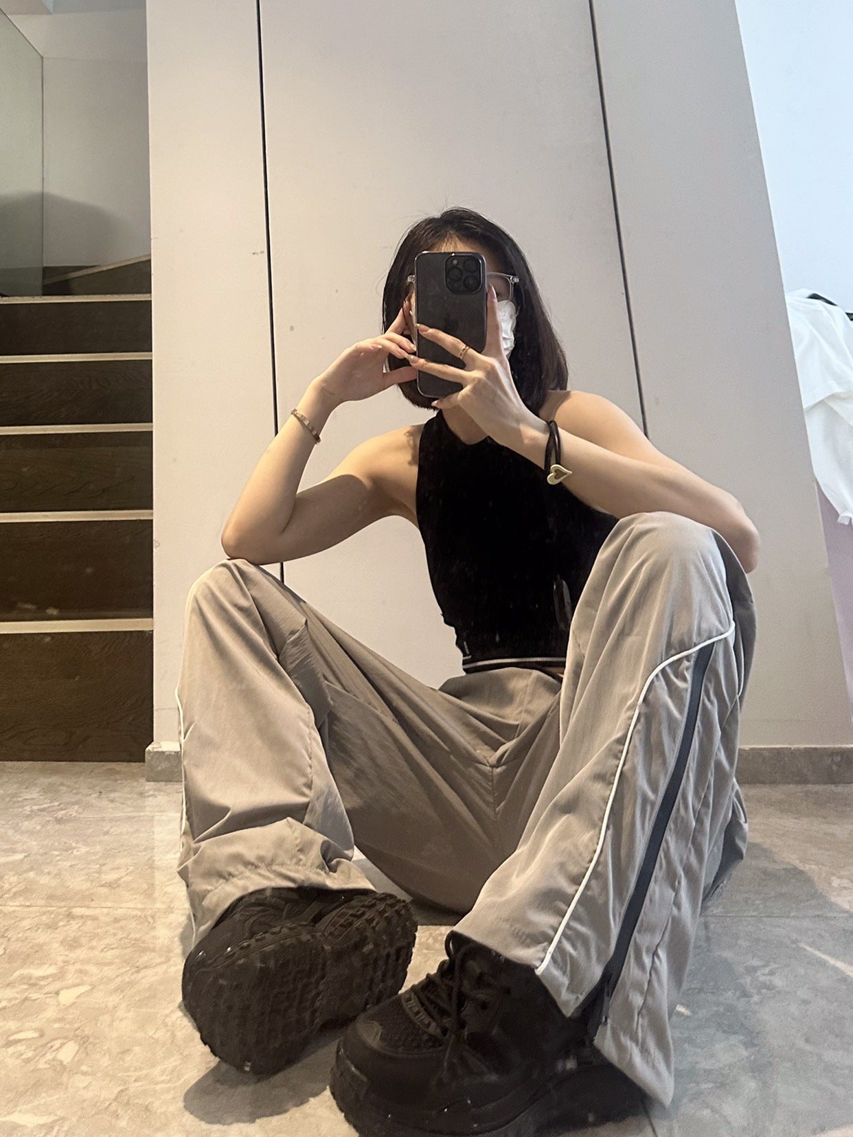 Summer Men's And Women's Loose Striped Drawstring Wide Leg Mop Pants