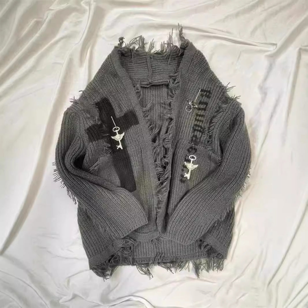 Mørk asiatisk kultur retro slidt cardigan-sweater