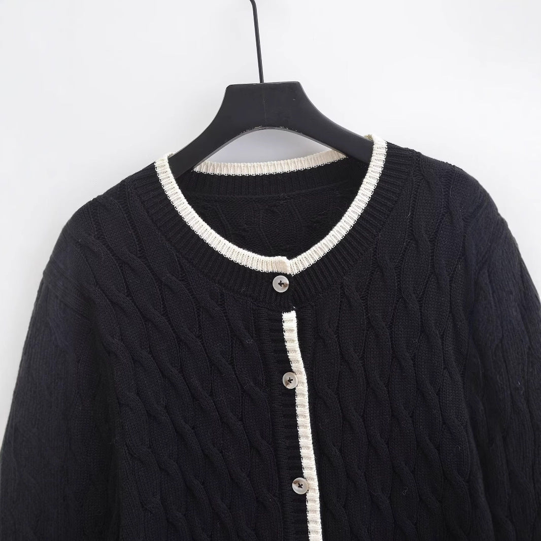 Women's Long-sleeved Button Twisted Knitted Cardigan