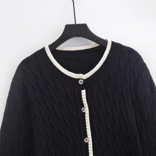 Women's Long-sleeved Button Twisted Knitted Cardigan