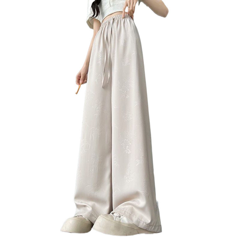 High Waist Casual Acetate Straight Drooping Wide Leg Pants