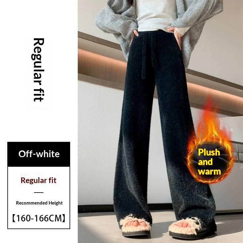 High-waisted Casual Pants Soft  Straight-leg Knitted Trousers