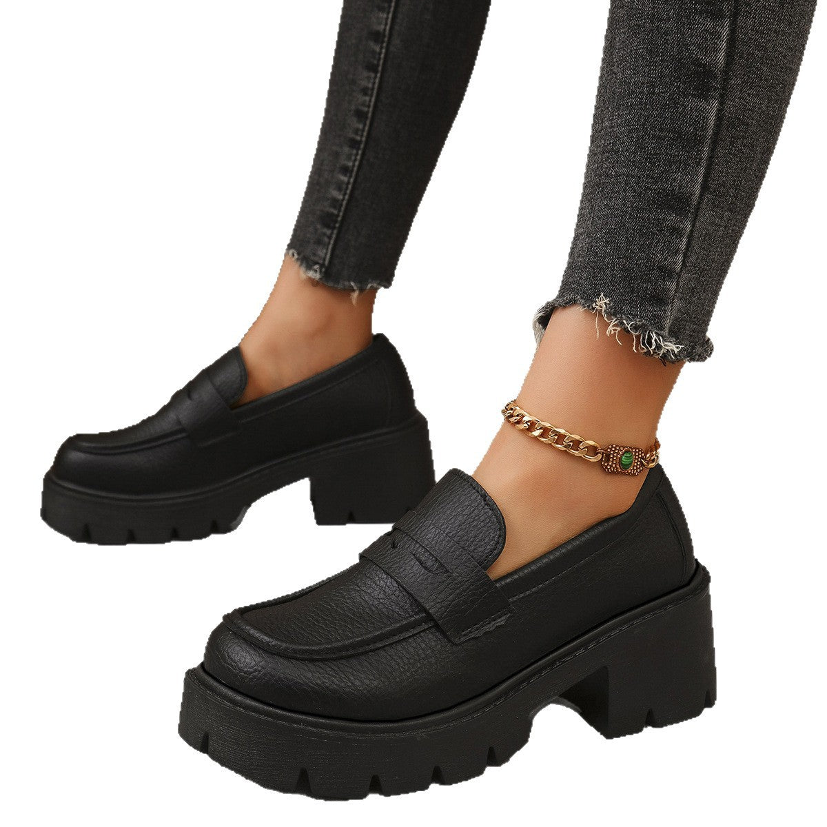 Platform Leather Shoes One Pedal Shoes