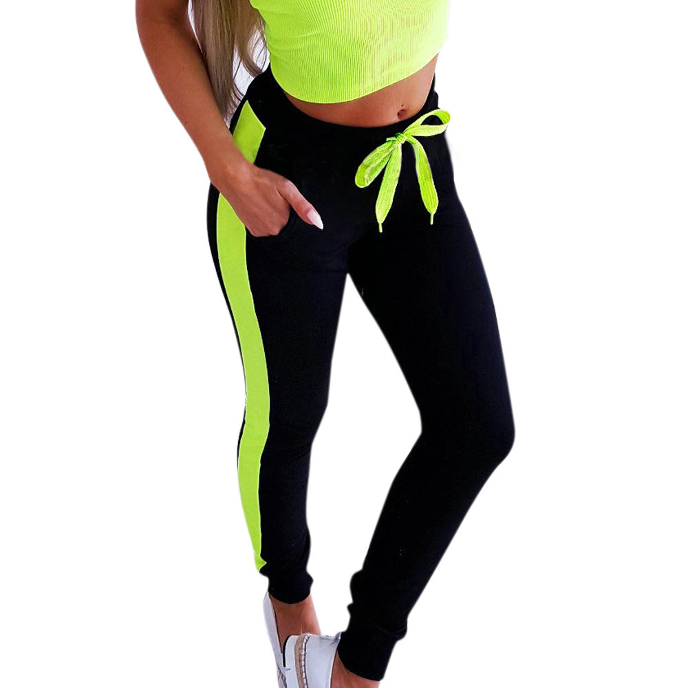 Women Sexy Lace-up Color Matching Trousers