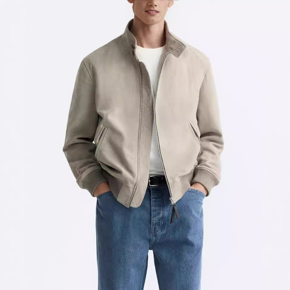Suede Texture Stand-up Collar Jacket