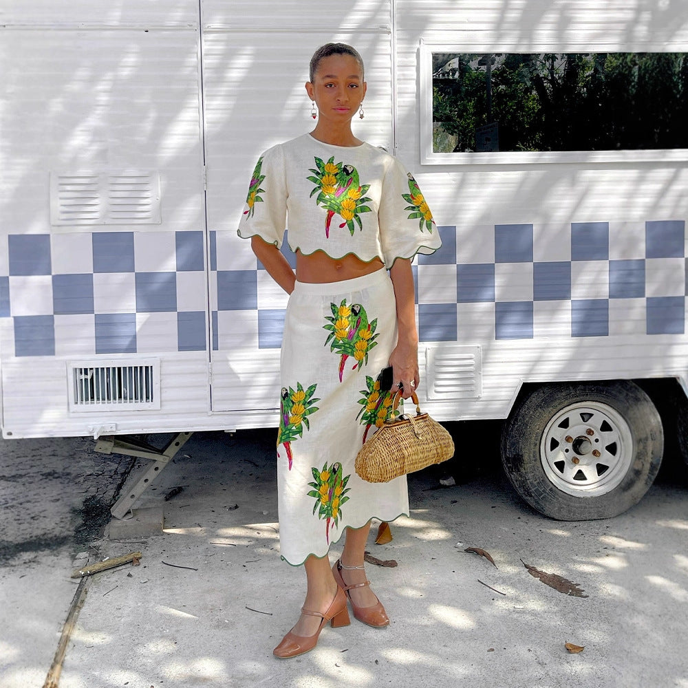 Fresh Floral-print Top And Skirt Set
