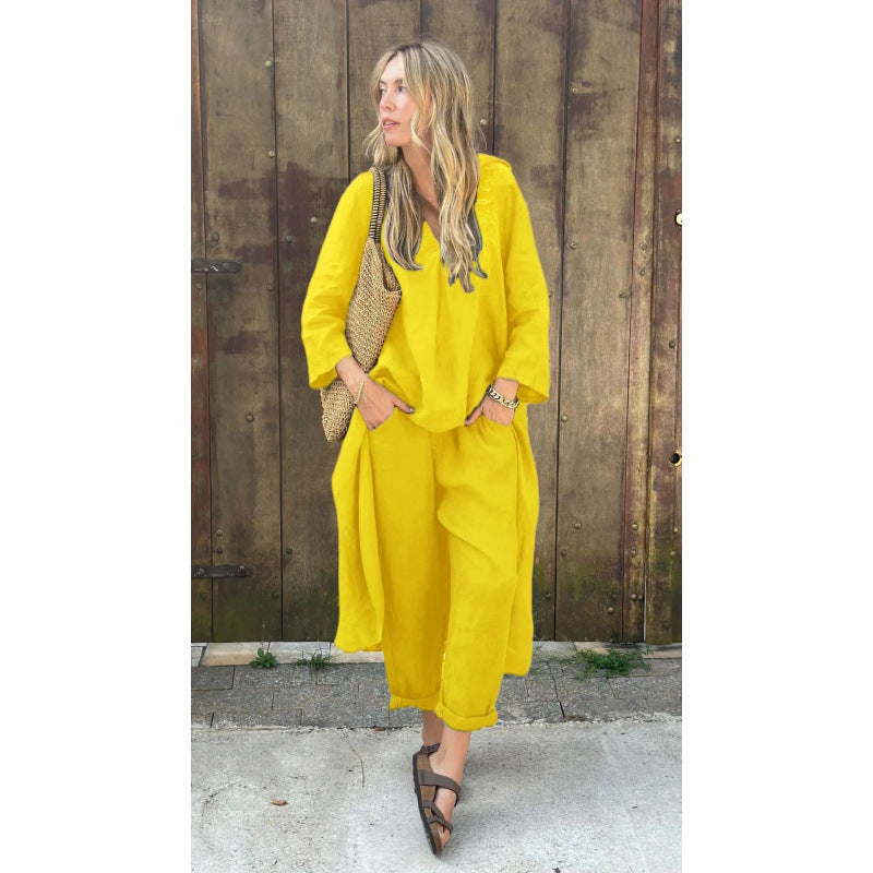 Shirt And High-waisted Loose-fitting Pants Workwear Set