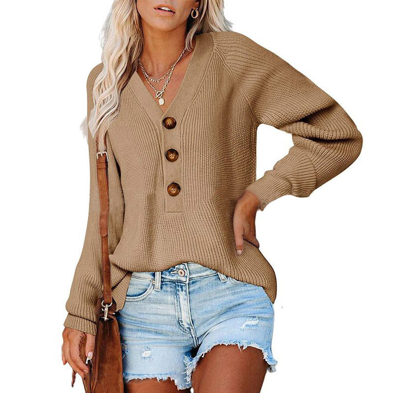 Ny knap Ny strikket V-hals-sweater til damer