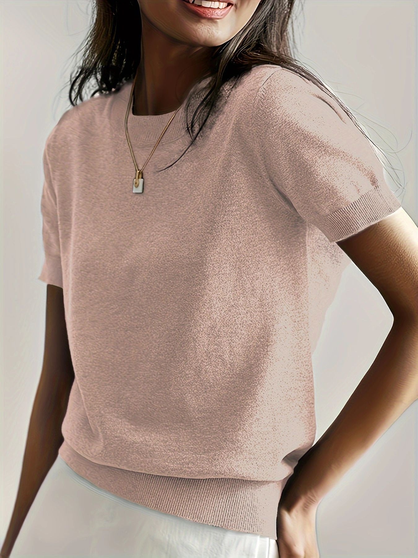Round Neck Short Sleeve Thin Loose Casual Women's Sweater