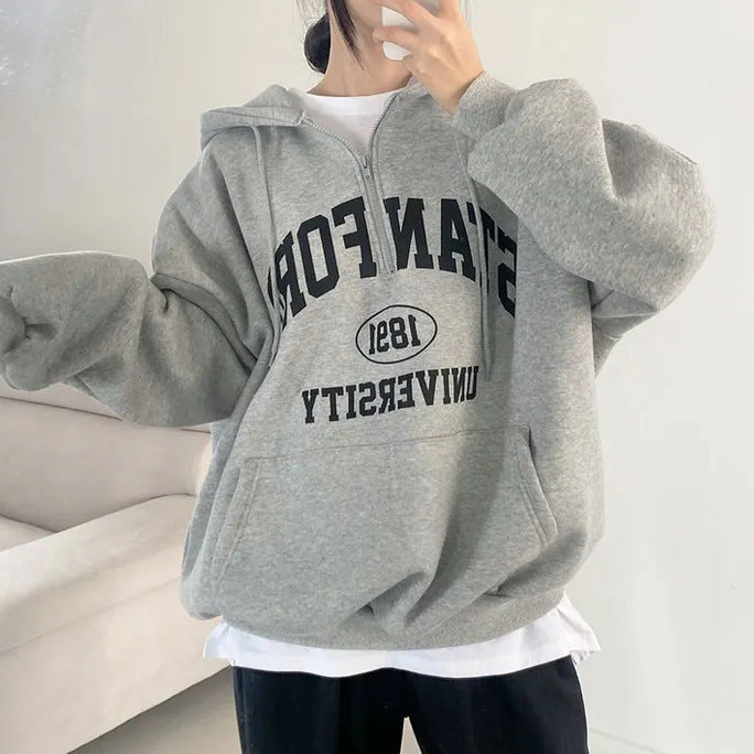 Foreign Trade Fleece Zipper Sweater Women's Thin Letters