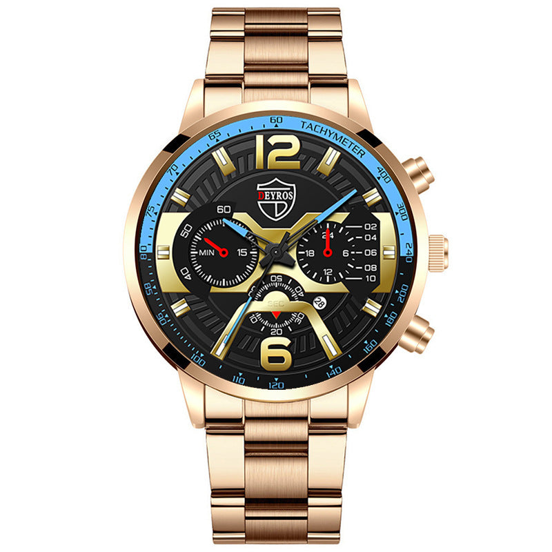 Men's Stainless Steel Calendar Watch Business Quartz