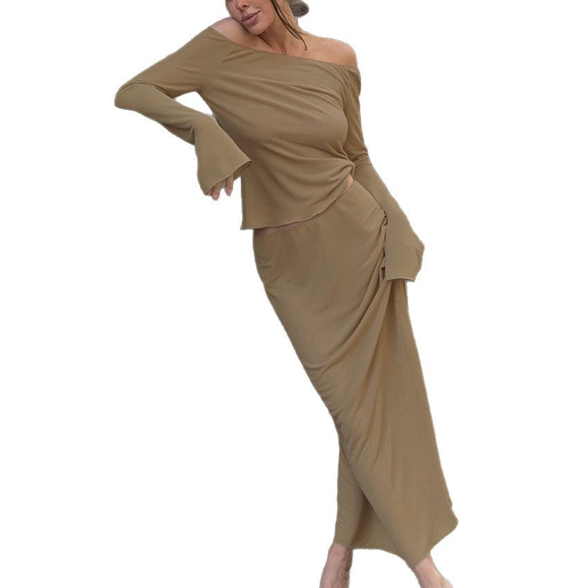 Womens Long-Sleeve Top And Ankle-Length Skirt Set