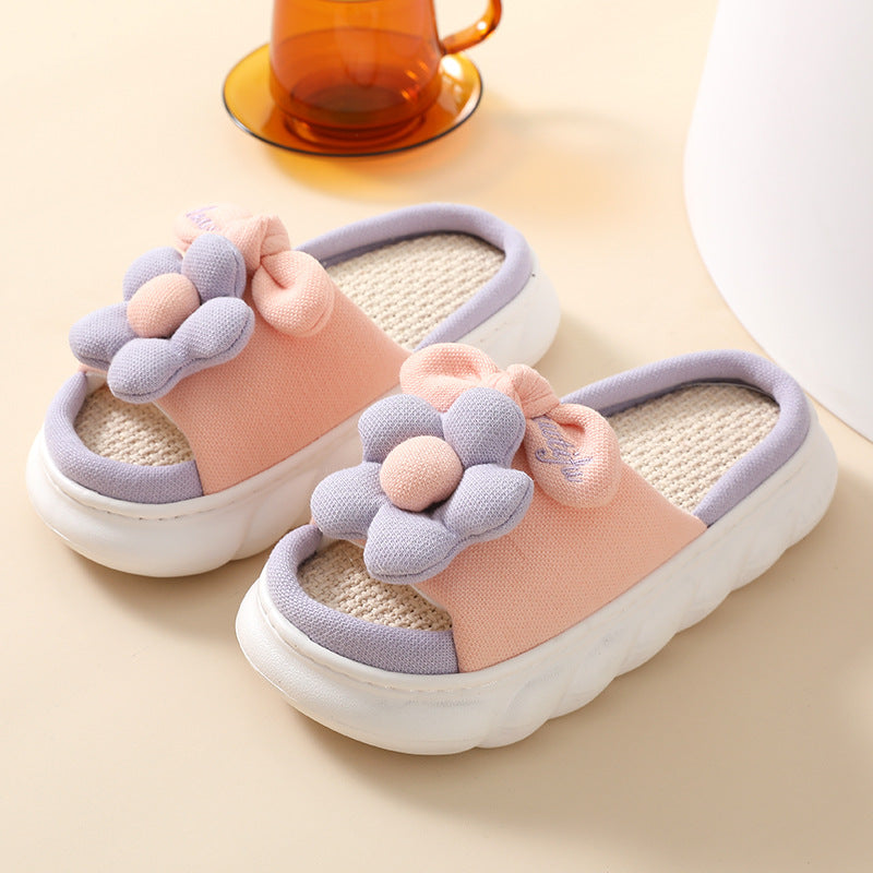 Non-slip Thick Bottom Cotton Stepping On Shit-feeling Linen Slippers