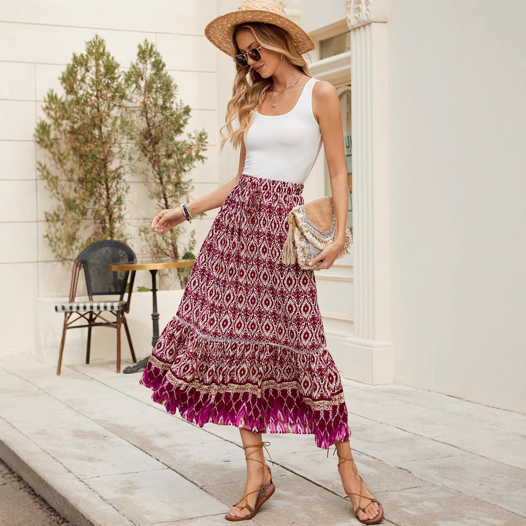 Beachside Maxi Skirt With A Bold Floral Print For Vacation