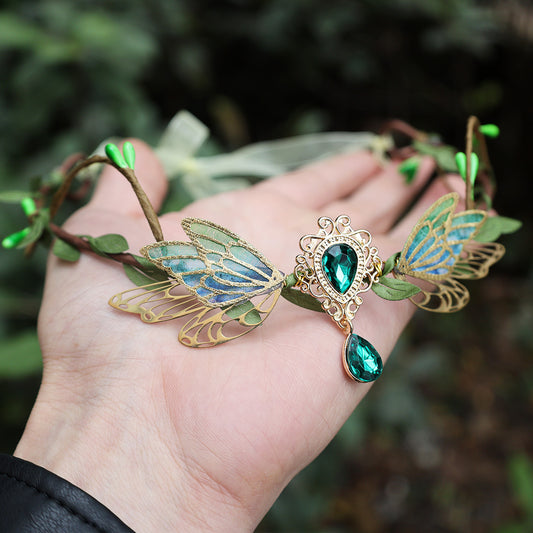 Mori Fairy Style Green Butterfly Wings Headband Elf Headband