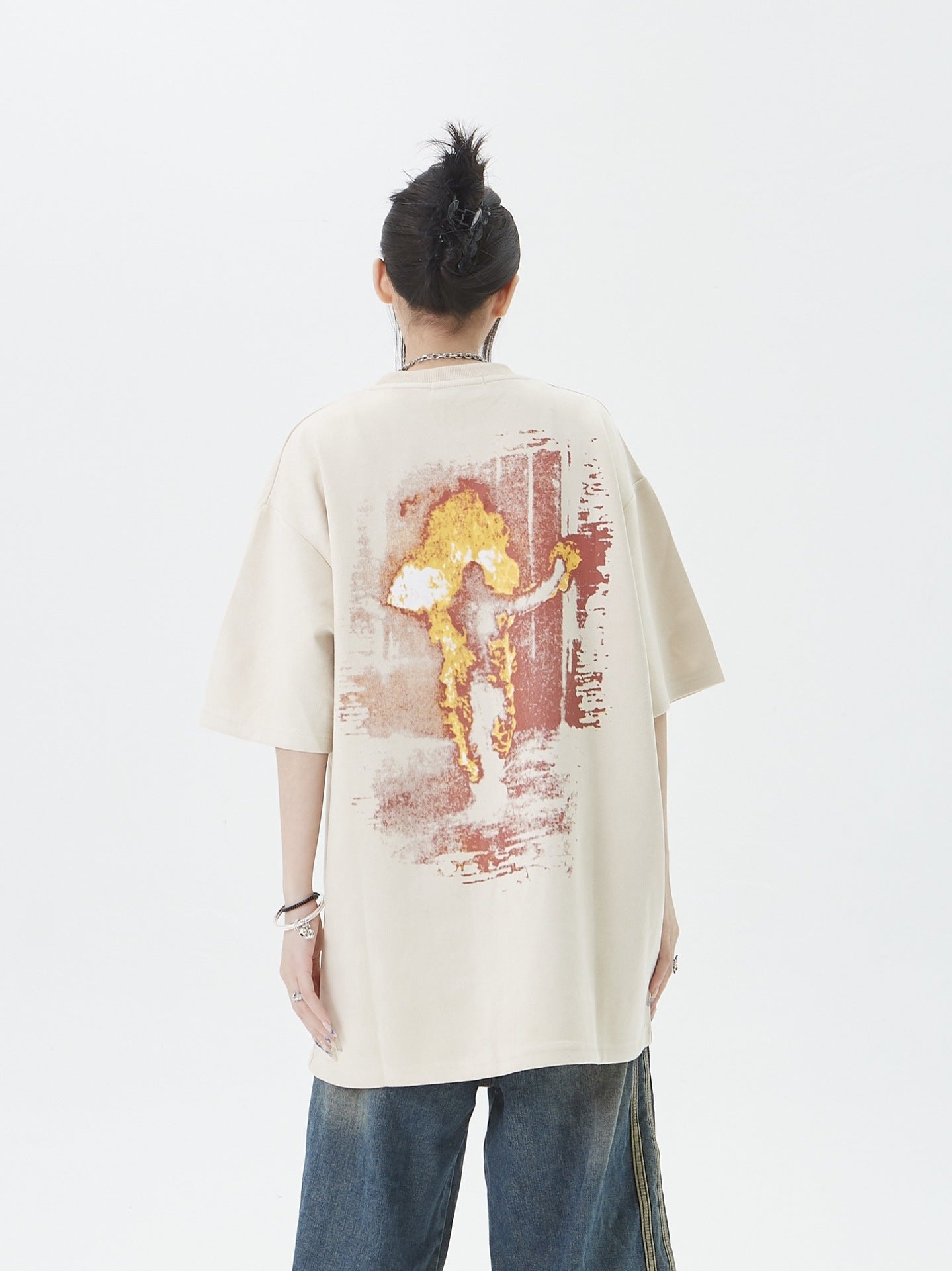 Loose Flame Portrait Printing Short Sleeve T-shirt