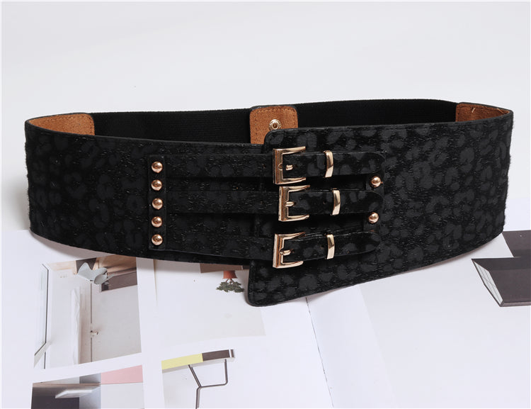 Fashion All-match Three-breasted Irregular Leopard Print Horsehair Belt With Dress Girdle