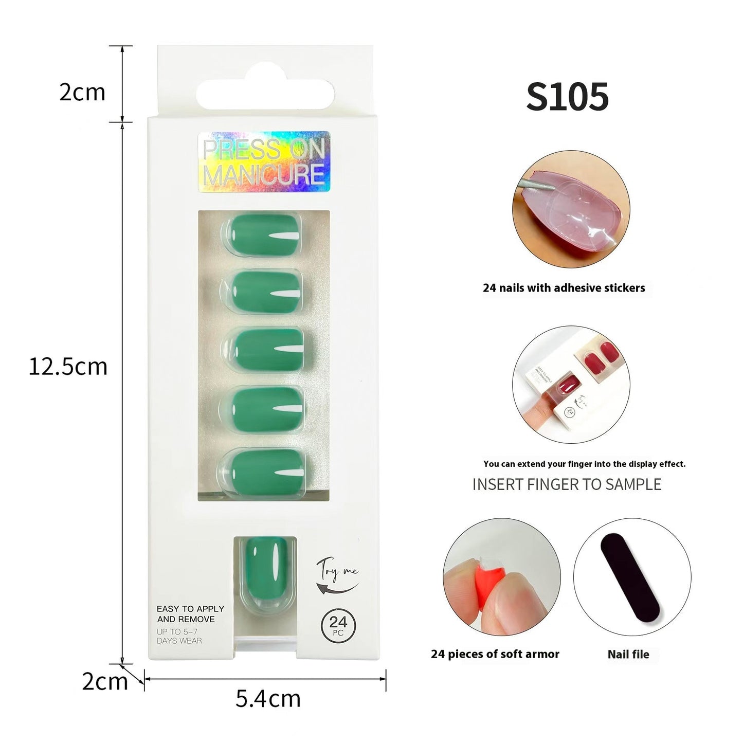Short Square Head Solid Color Nail Stickers Finished Product 24 Pieces