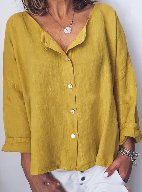 Women's Casual Round Neck Shirt With Solid Color Buckle