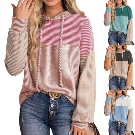 New-style Color-block Long-sleeve Hoodie With A Loose Fit