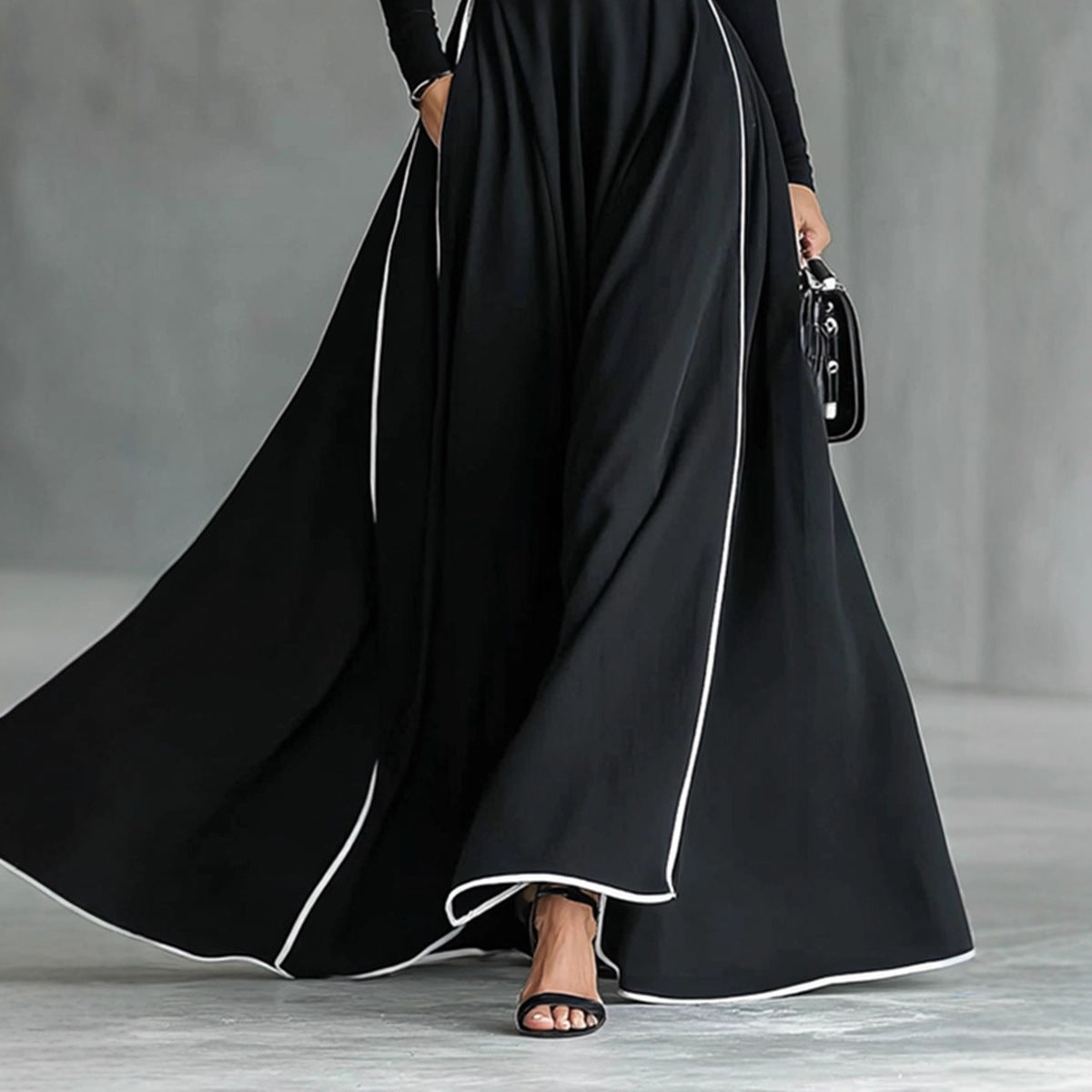 Womens High-neck Long-sleeve Form-fitting Dress With A Waist Belt