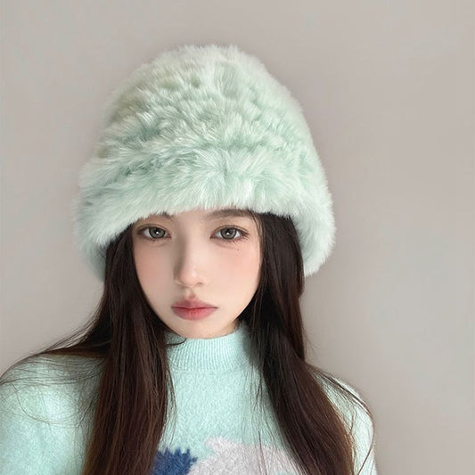 Thickened Warm Keeping Simple Rabbit Hair Like Plush Hat