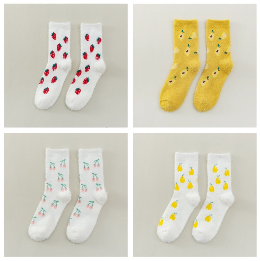 Women's Mid-thigh Fruit Socks Plus Velvet Thickening Winter Warm