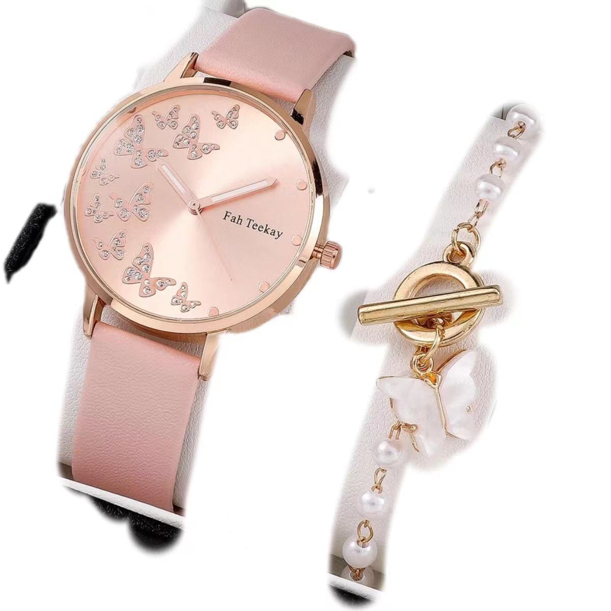 Fashion Lady Temperament Belt Watch Casual Versatile Niche Butterfly Diamond Surface Quartz Watch