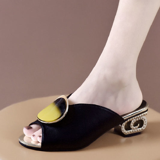 New Thick And Low Heel Fish Mouth Sandals And Slippers