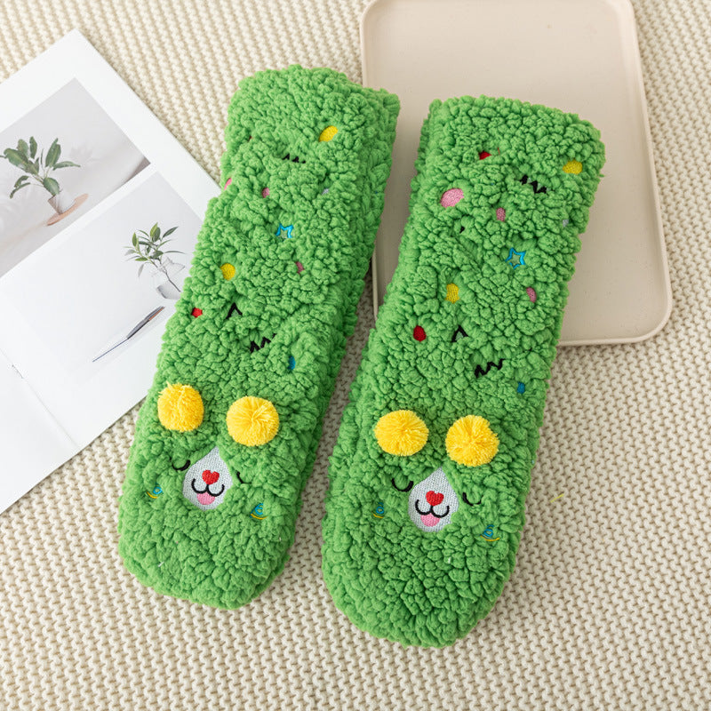 Non Slip Socks Autumu Winter Warm Home Sleeping Soft Fuzzy Floor Sock With Grips Thickened Middle Tube Child Slipper Socks