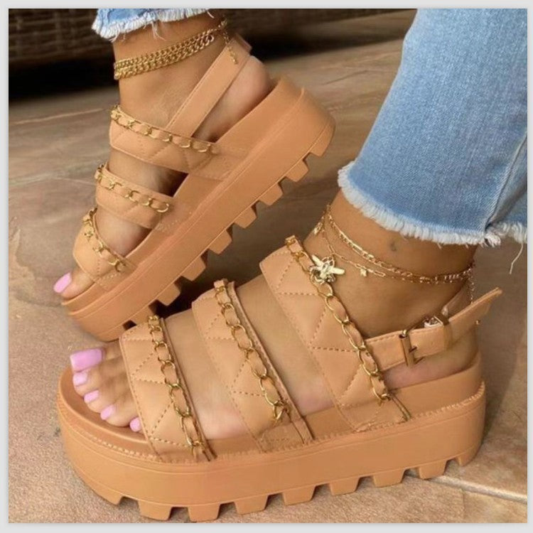 Buckled Platform Chain Slip-toe Sandals
