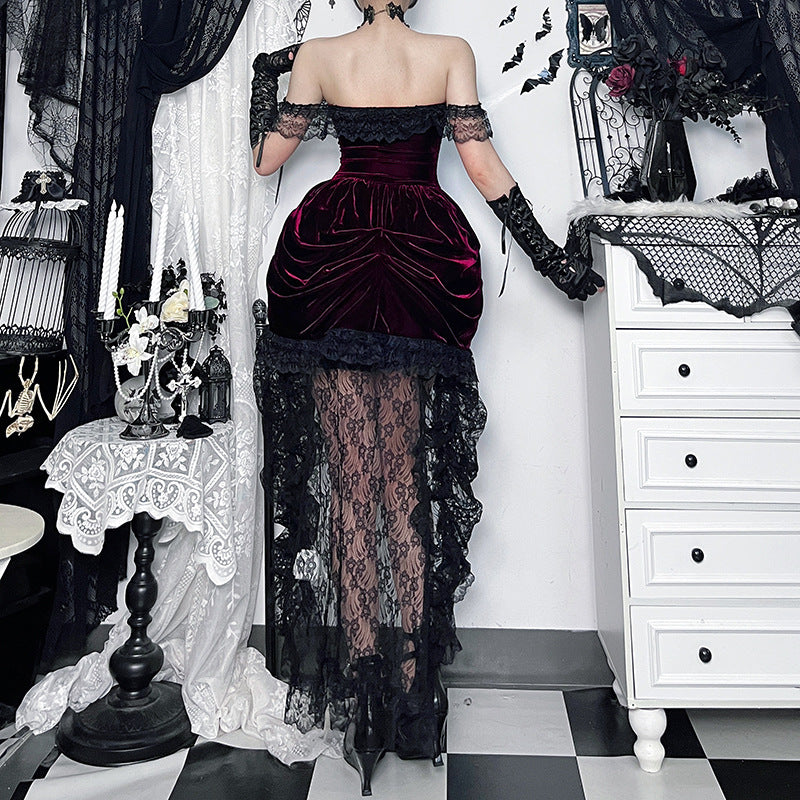 Dark-Style Multi-Layer Patchwork Train Dress