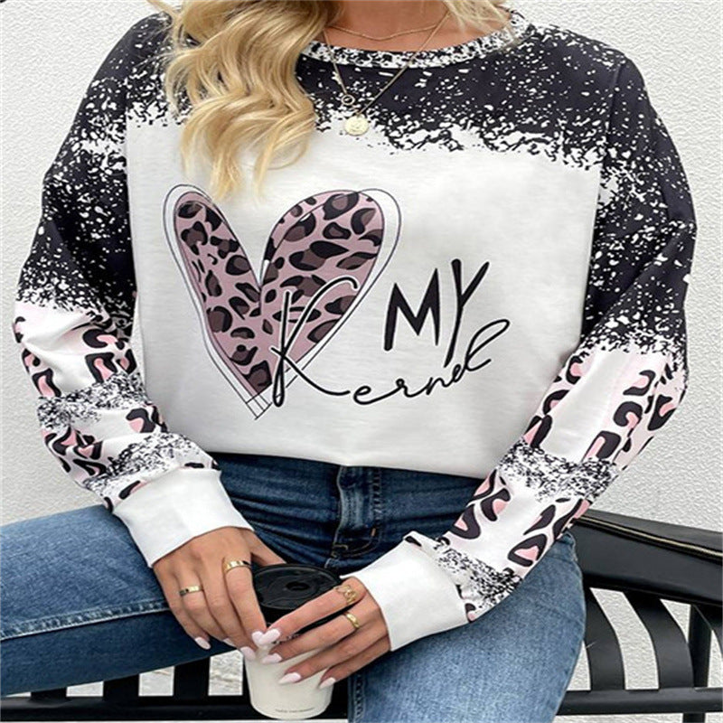 Rundhalset langærmet afslappet sweatshirt løs plus-size med print