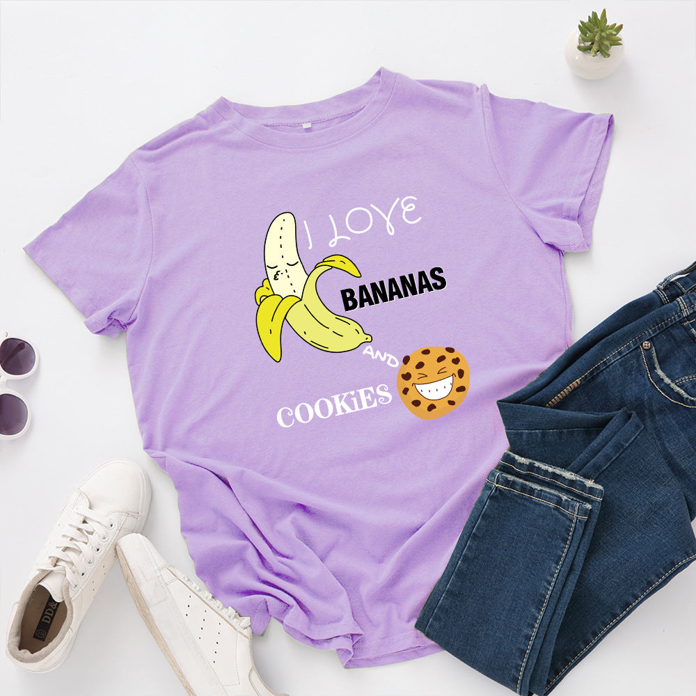 Women's Spoof Banana Letters Loose Crew Neck Short Sleeve T-Shirt