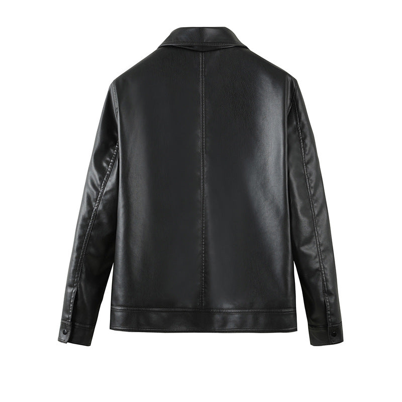 Men's Simple Casual Solid Color Windproof Handsome PU Leather Jacket Top