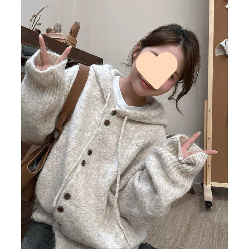Tynd Koreansk Top Med Løst Og Afslappet Striklook