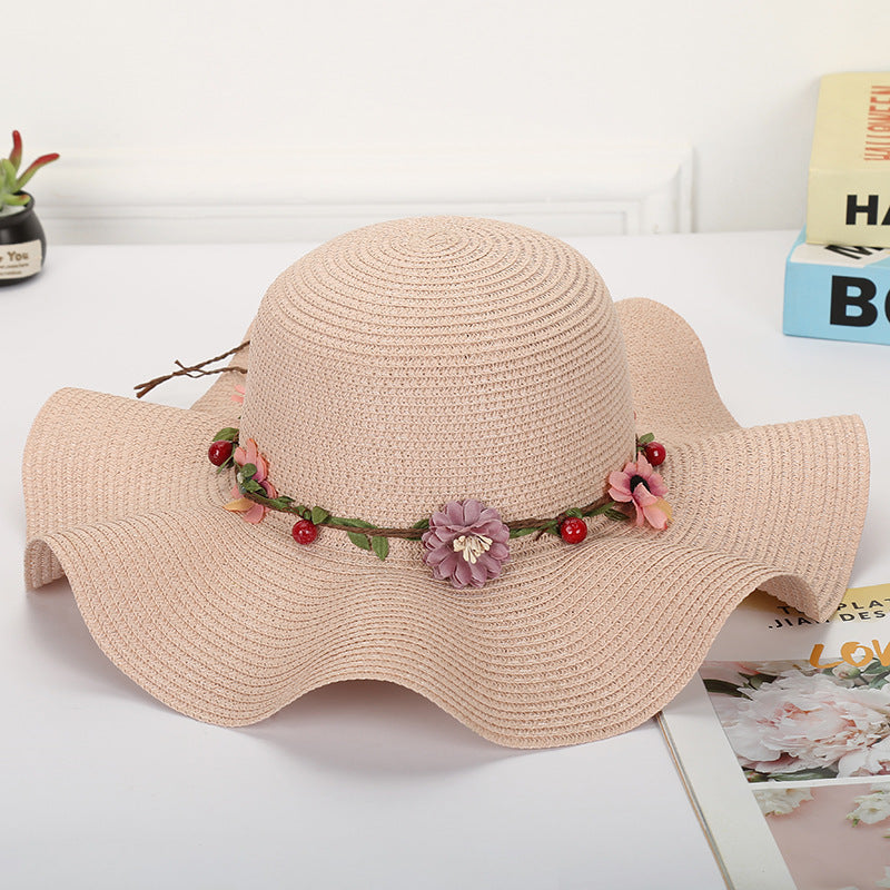 Women's Fashionable Simple Wave Sunshade Garland Big Brim Hat